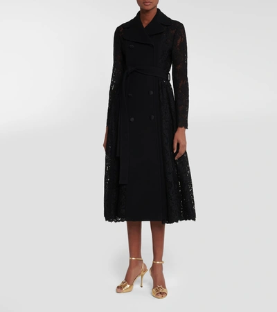 Shop Dolce & Gabbana Crêpe And Lace Coat In Black
