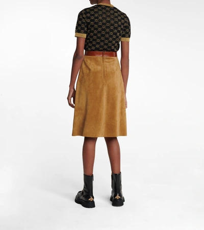 Shop Gucci High-rise Suede Midi Skirt In Beige