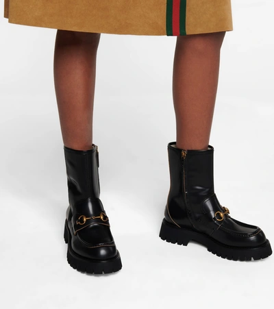 Shop Gucci Horsebit Leather Ankle Boots In Black