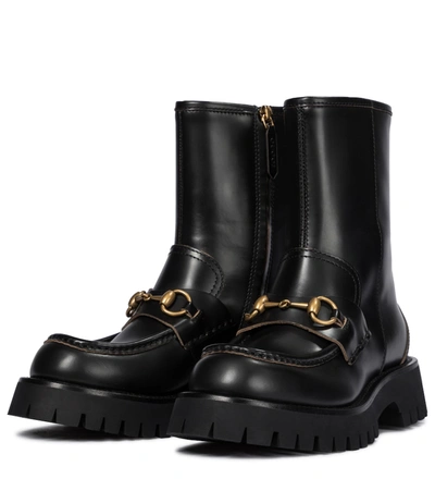Shop Gucci Horsebit Leather Ankle Boots In Black