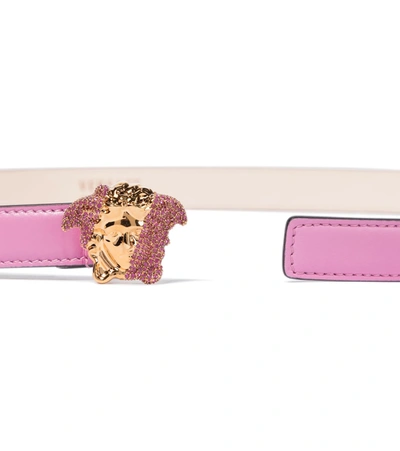 Shop Versace Medusa Embellished Leather Belt In Pink