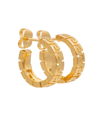 Shop Versace Greca Hoop Earrings In Gold