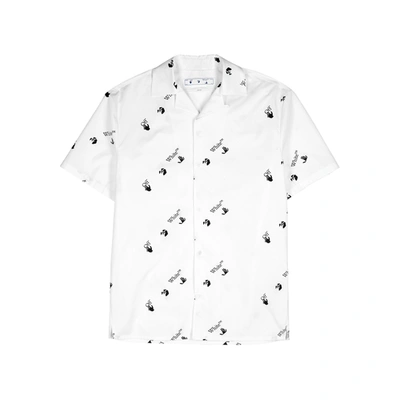 Shop Off-white White Logo-print Poplin Shirt In White And Black