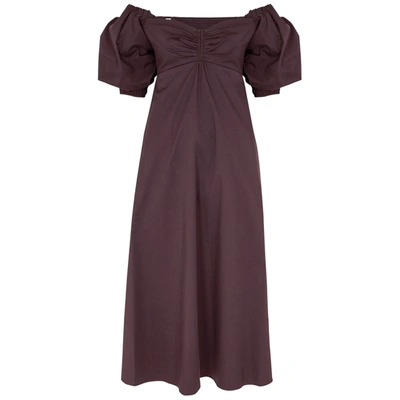 Shop A.l.c Lisbeth Dark Brown Off-the-shoulder Midi Dress