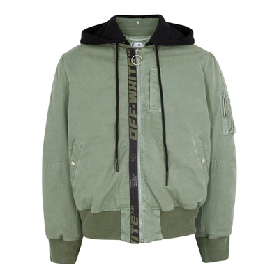 Shop Off-white Arrows Army Green Cotton Bomber Jacket