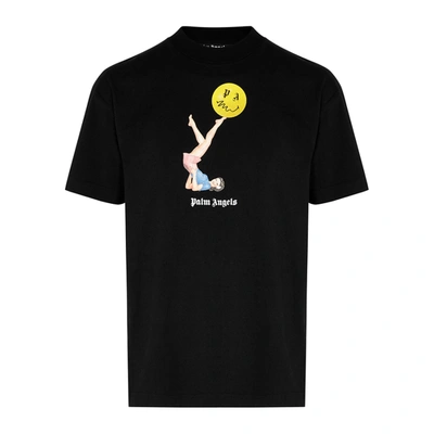 Shop Palm Angels X Smiley Pin-up Printed Cotton T-shirt In Black