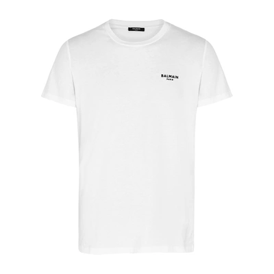 Shop Balmain White Logo Cotton T-shirt In White And Black