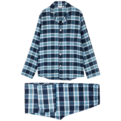 Shop Derek Rose Kelburn Checked Brushed Cotton Pyjama Set In Blue
