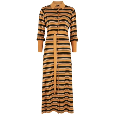Shop Chloé Striped Ribbed Wool-blend Midi Dress In Yellow