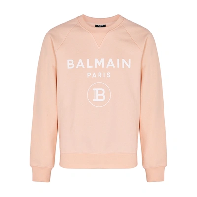 Shop Balmain Salmon Logo-print Cotton Sweatshirt In Orange