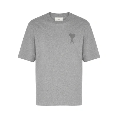 Shop Ami Alexandre Mattiussi Black Logo-embroidered Cotton T-shirt In Grey