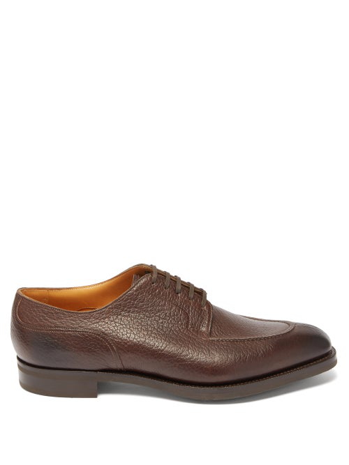 Edward Green Dover Textured-leather Derby Shoes In Dark Brown | ModeSens