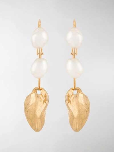 Shop Marni Leaf Pendant Drop Earrings In Gold