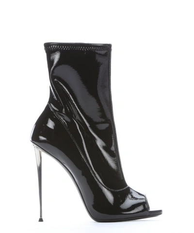 Giuseppe Zanotti Nero Patent Leather Peep Toe Side-zip Booties In Nero (black)