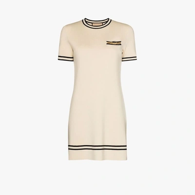 Shop Gucci Neutral Horsebit Wool Mini Dress In Neutrals