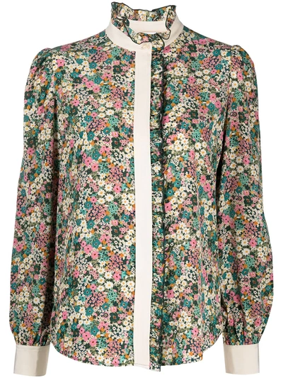 Shop See By Chloé Floral Meadow Silk Blouse In Green