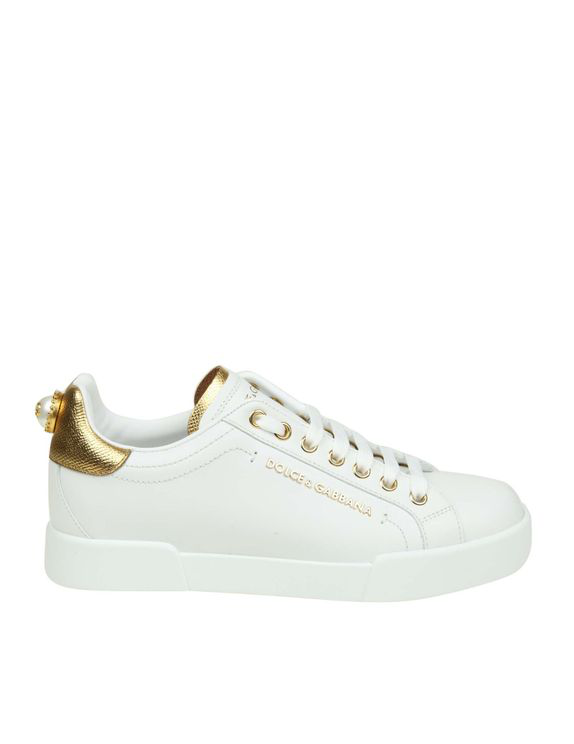 dolce & gabbana white pearl embellished leather sneakers