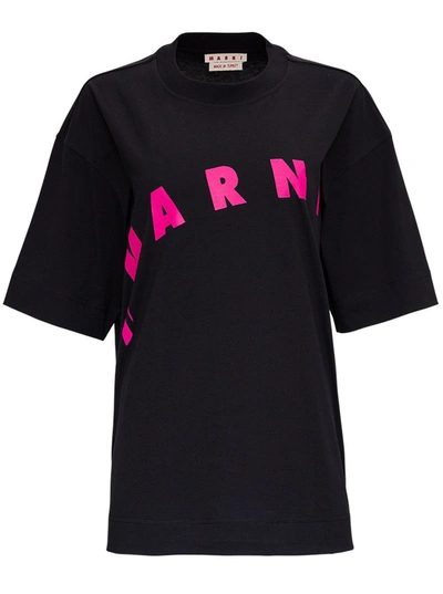 Shop Marni Red Cotton T-shirt With Logo In Black