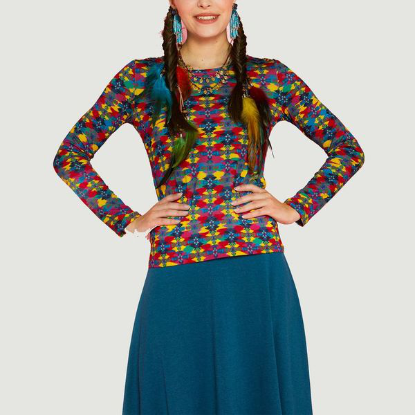Antoine Et Lili Lison Long Sleeves Ethnic Print T Shirt Multico In Brown Modesens
