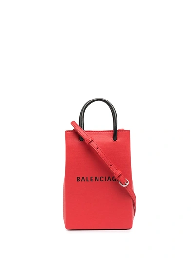 Shop Balenciaga Shopping Phone Bag In 6510 Primary Red
