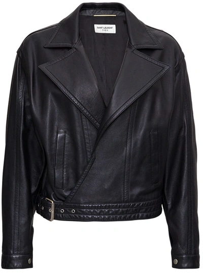 Shop Saint Laurent Plonge Classic Leather Jacket In Black