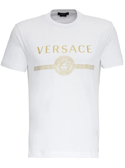 Shop Versace Cotton T-shirt With Logo Print In White