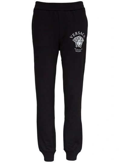 Shop Versace Medusa Print Cotton Sweatpants In Black