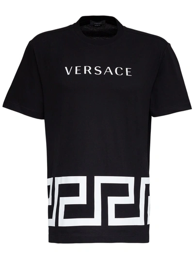 Shop Versace Greek Key Cotton T-shirt In Black