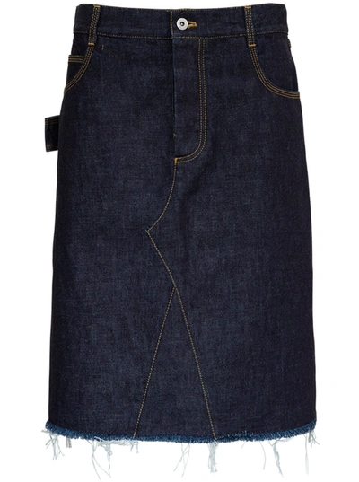 Shop Bottega Veneta Denim Skirt With Contrasting Stitching In Blu