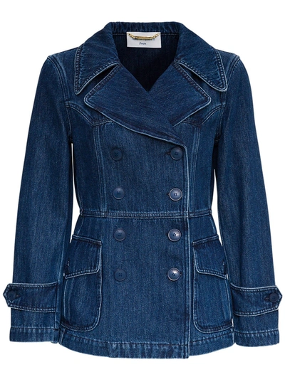 Shop Alberta Ferretti Double-breasted Denim Jacket In Blu