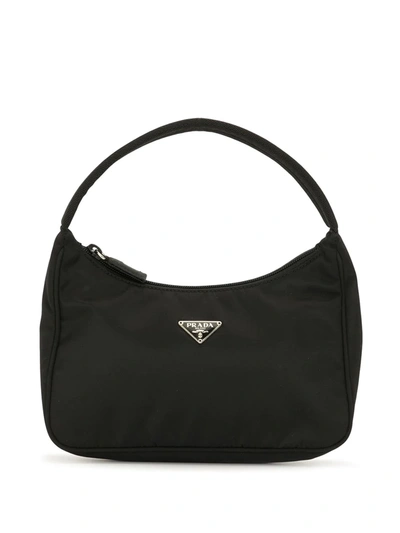 Pre-owned Prada Triangle Plaque Tote Bag In Black