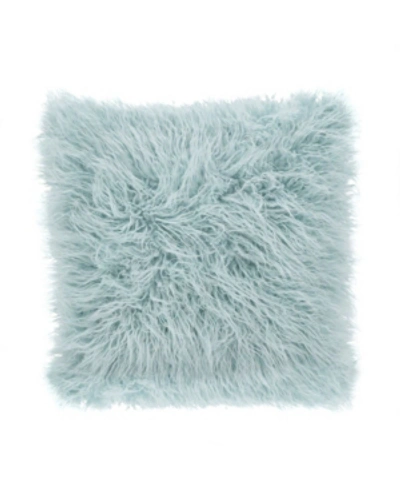 Shop Saro Lifestyle Mongolian Faux Fur Decorative Pillow, 18" X 18" In Baby Blue