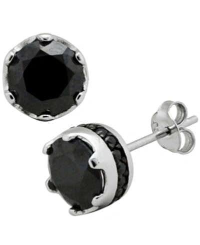 Shop Sutton By Rhona Sutton Sutton Sterling Silver Round Stud Earrings With Cubic Zirconia Trim In Black