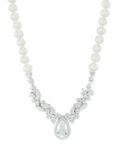 Shop Arabella Cultured Freshwater Pearl (5-6mm) Cubic Zirconia 17" Statement Necklace In Sterling Silver