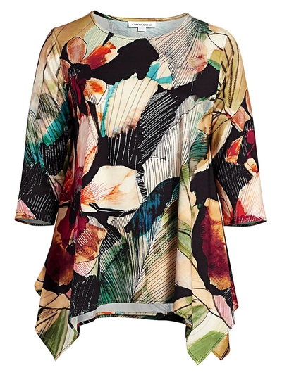 Shop Caroline Rose, Plus Size Women's Autumn Hues Printed Stretch-knit Tunic In Multi Black