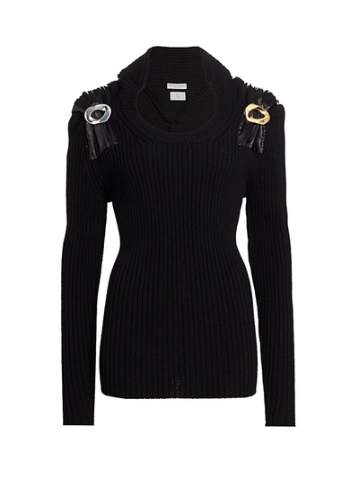 Shop Bottega Veneta Women's Metal Pin-trimmed Ribbed Sweater In Black