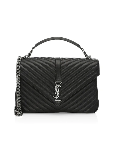 Shop Saint Laurent Large Collège Matelassé Leather Bag In Black