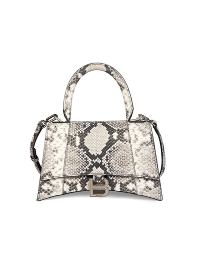 Shop Balenciaga Hourglass Snakeskin-embossed Leather Top Handle Bag In Ecru