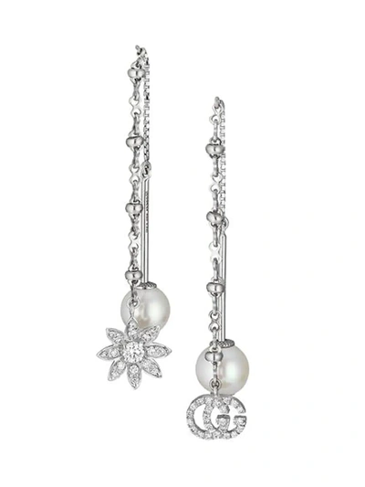 Shop Gucci Flora Gg Pendant Earrings In Silver