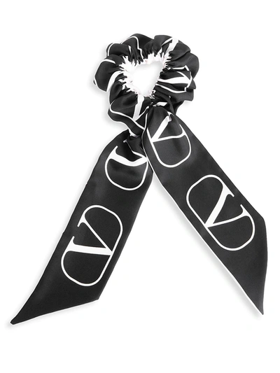 Shop Valentino Women's Vlogo Silk Scrunchie Scarf In Nero Bianco