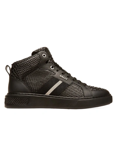 Shop Bally Snake-embossed High-top Leather Sneakers In Black