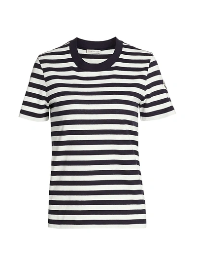 Shop Moncler Stripe Cotton T-shirt In White Navy Stripe