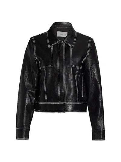 Shop Lvir Pleasant Utility Faux Leather Slim Short Jacket In Black