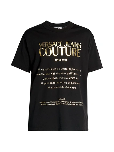 Shop Versace Jeans Couture Metallic Text Graphic T-shirt In Black Gold