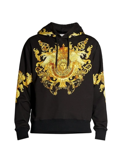 Shop Versace Jeans Couture Gold Printed Hoodie In Black