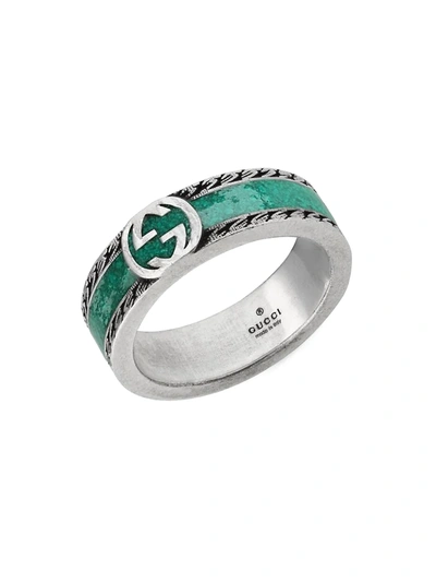 Shop Gucci Men's Interlocking G Sterling Silver Enamel Ring