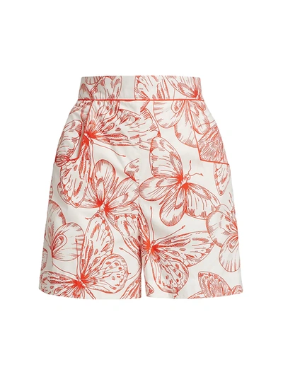 Shop Lela Rose Butterfly-print Cotton Poplin High-rise Shorts In Ivory Multi