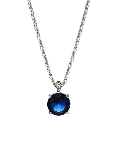 Shop Adriana Orsini Women's Sterling Silver & Blue Cubic Zirconia Round Pendant Necklace In Rhodium