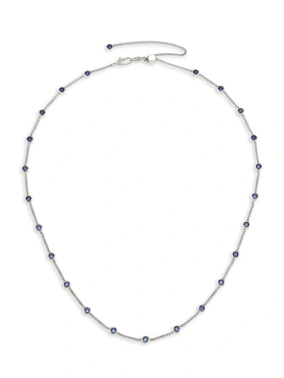 Shop Adriana Orsini Sterling Silver & Blue Sapphire-tone Crystal Bezel-set Station Necklace In Rhodium