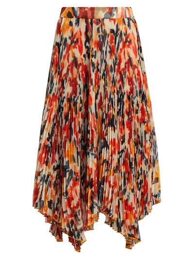 Shop Proenza Schouler Floral Pleated Chiffon Skirt In Red Mult